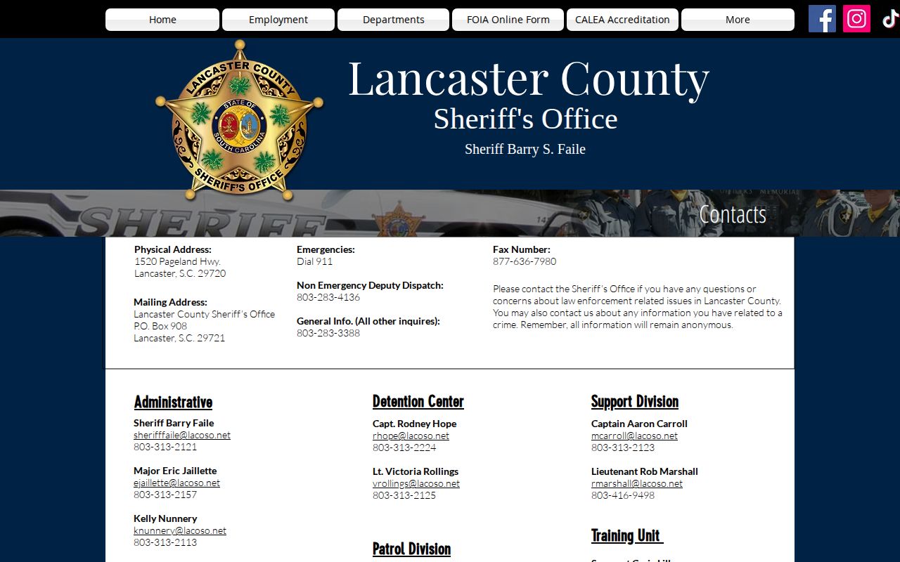 Lancaster County Detention Center release records contact directory