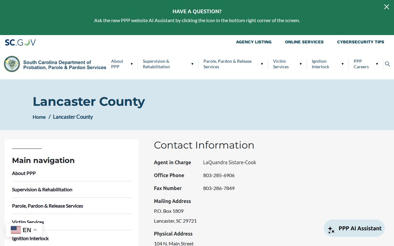 Lancaster County parole and probation office record
